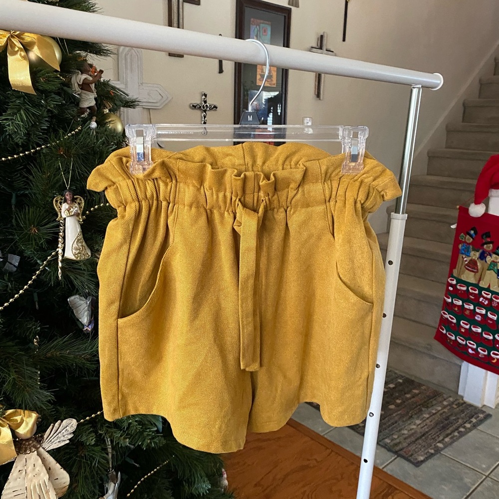yellow tie front shorts